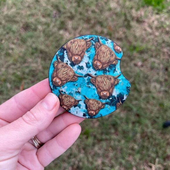 Highland Cow Car Coaster Set | Car Accessories - Picture 4 of 11